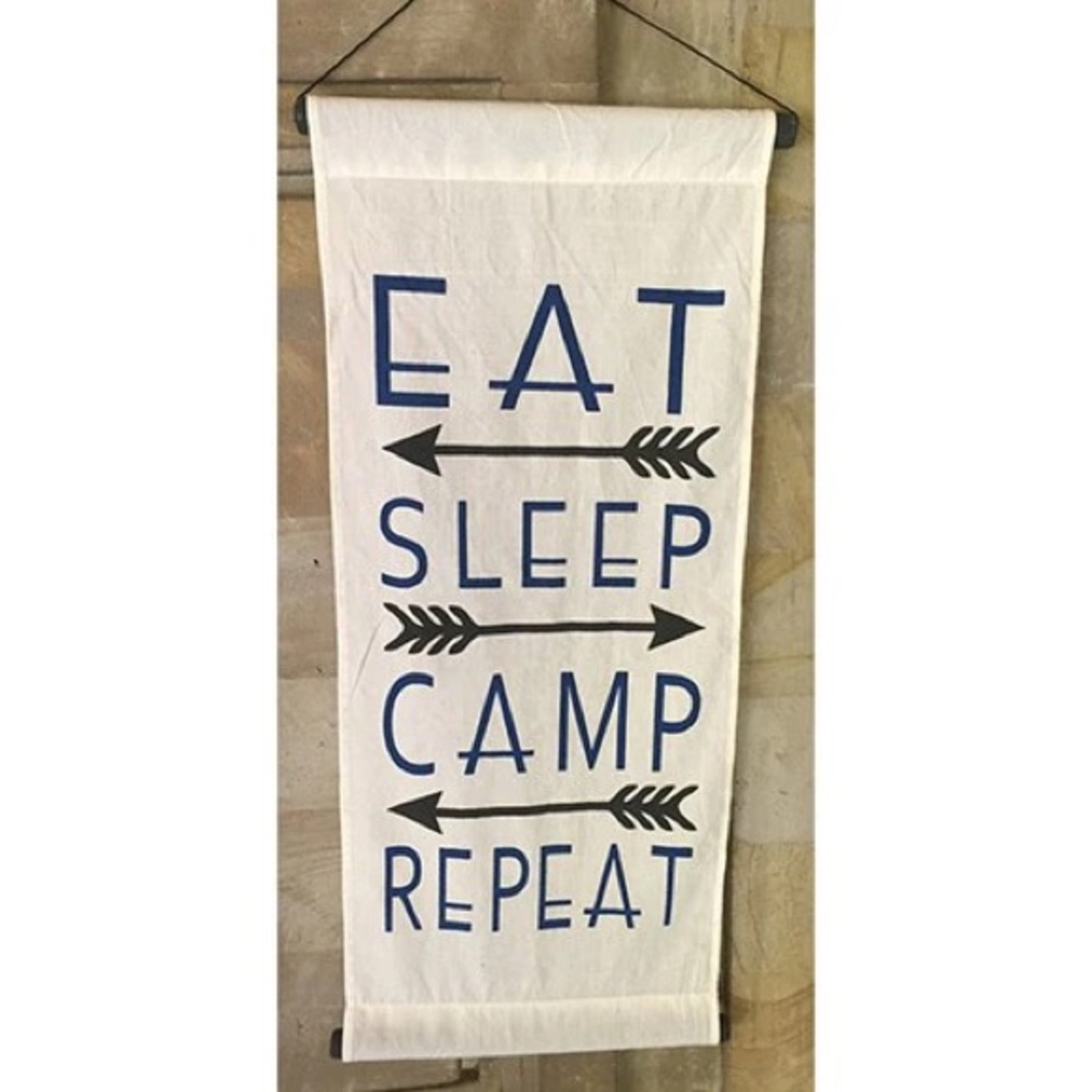 Eat Sleep Camp Repeat Affirmation Flag Banner Cottage Decor New